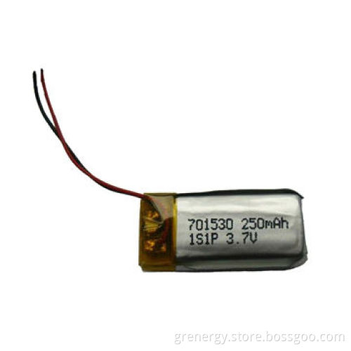 3.7V 250mAh Li-Polymer Battery Model #701530, with Protection Board, Small Flat Battery, ODM/OEM